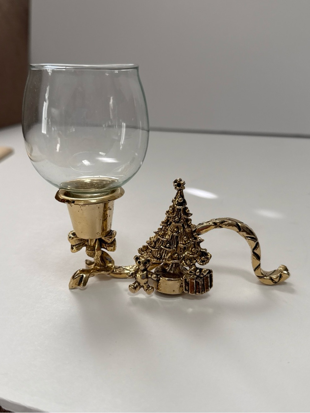Gold-tone Christmas Tree Candle Holder with Glass Cup holiday decor